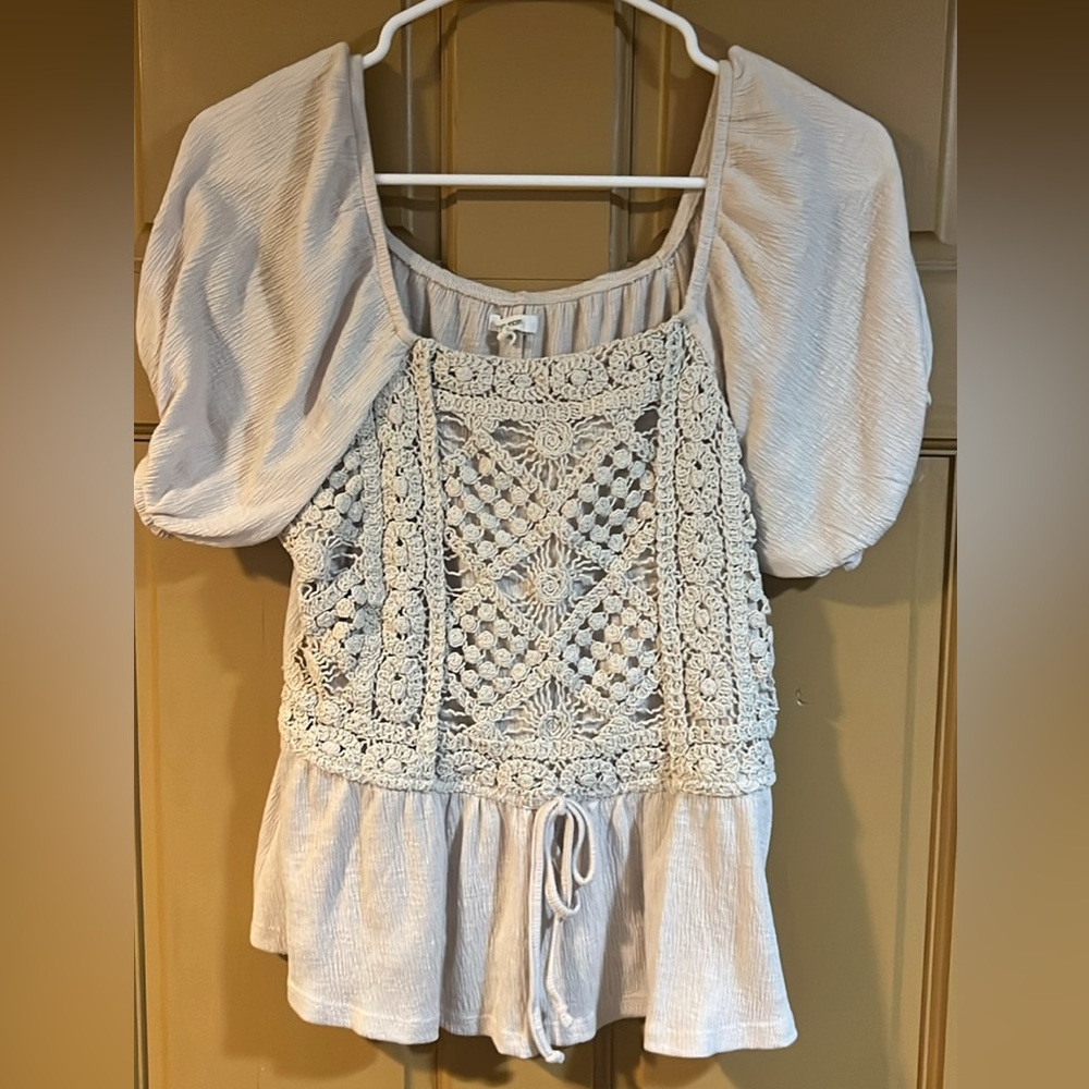 Elegant Cream Crochet Detail Women's Top